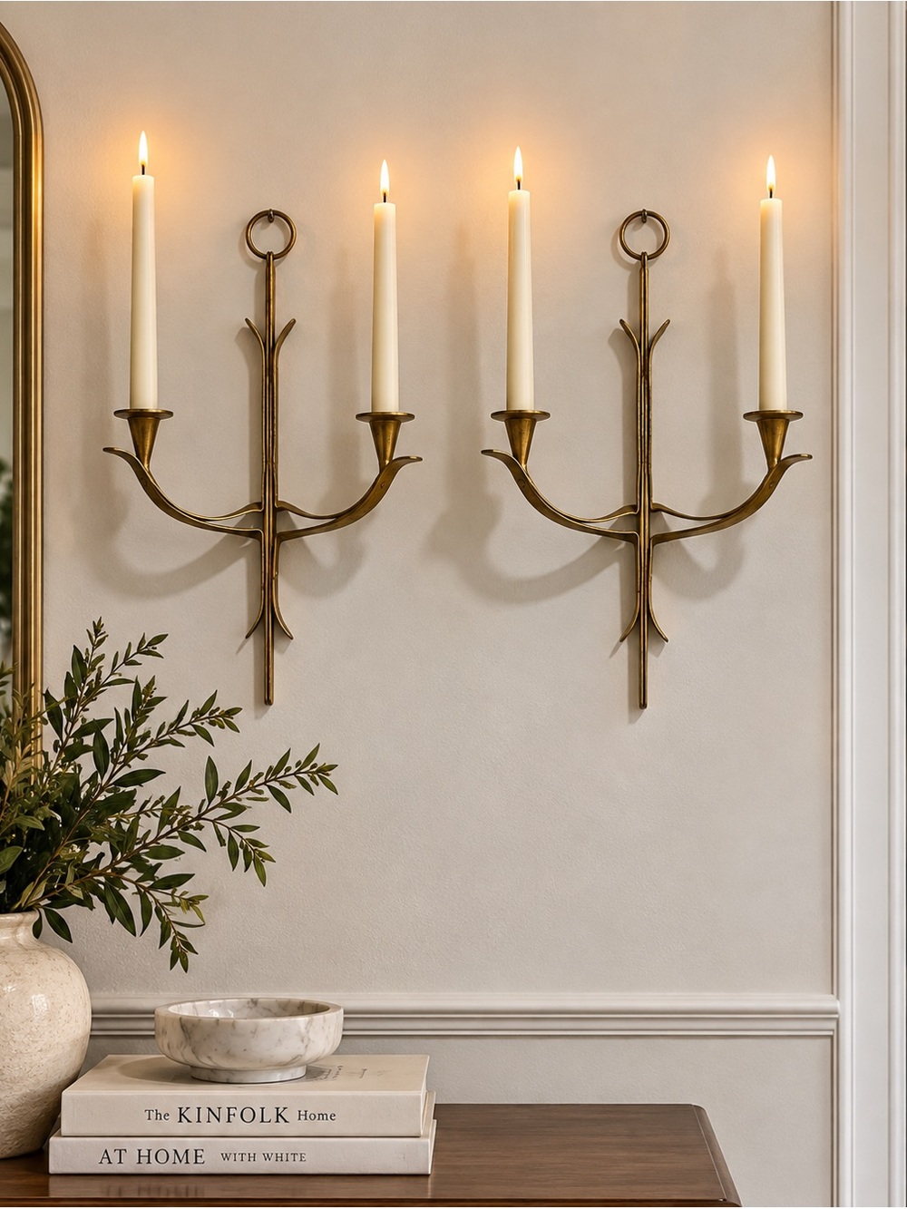Vintage Brass Wall Candle Sconces Set of 4 | 2 Pairs | Mid Century Decor